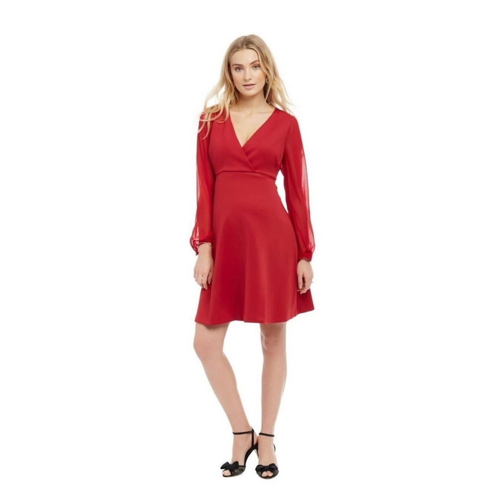NEW Motherhood Womens Dress Size XL Red Sheer Sleeve Taylor Maternity DB